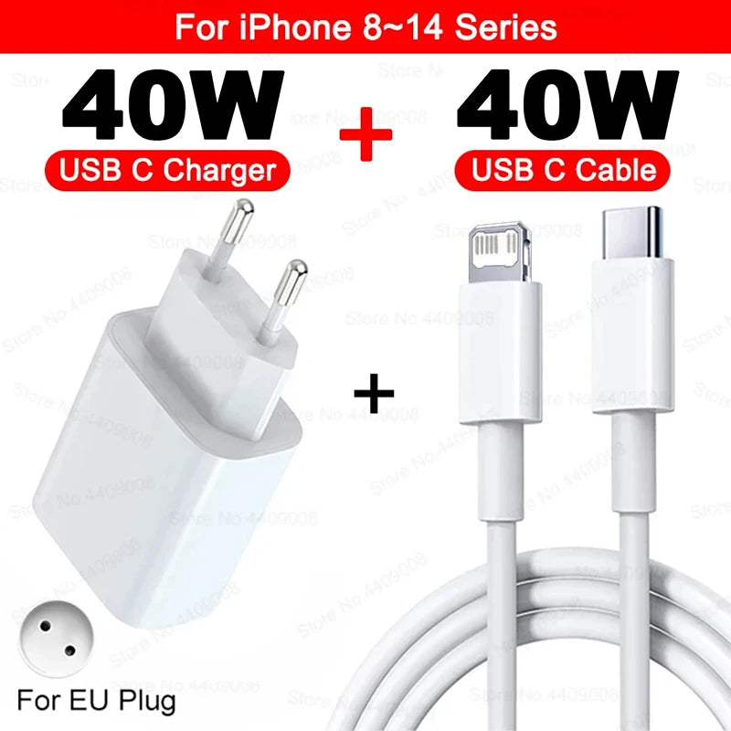 Original PD 40W Fast Charger For iPhone 15 11 12 13 14 16 Pro Max Charging Cable For iPhone USB Type C Charger Phone Accessories