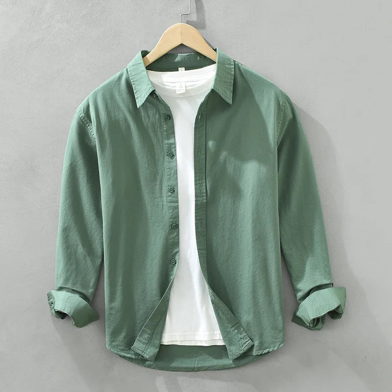2025 Spring New Casual 100% Cotton Long Sleeve Shirt for Men Multi-color Simple Solid Color Classic Daily Shirts CM6651
