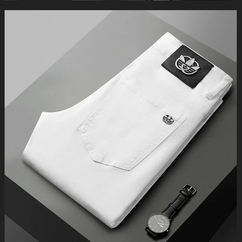 WhiteJeans Men's High-End European Style Jeans Lightweight Luxury Trendy Long Pants Business Casual Pants For Spring 2024