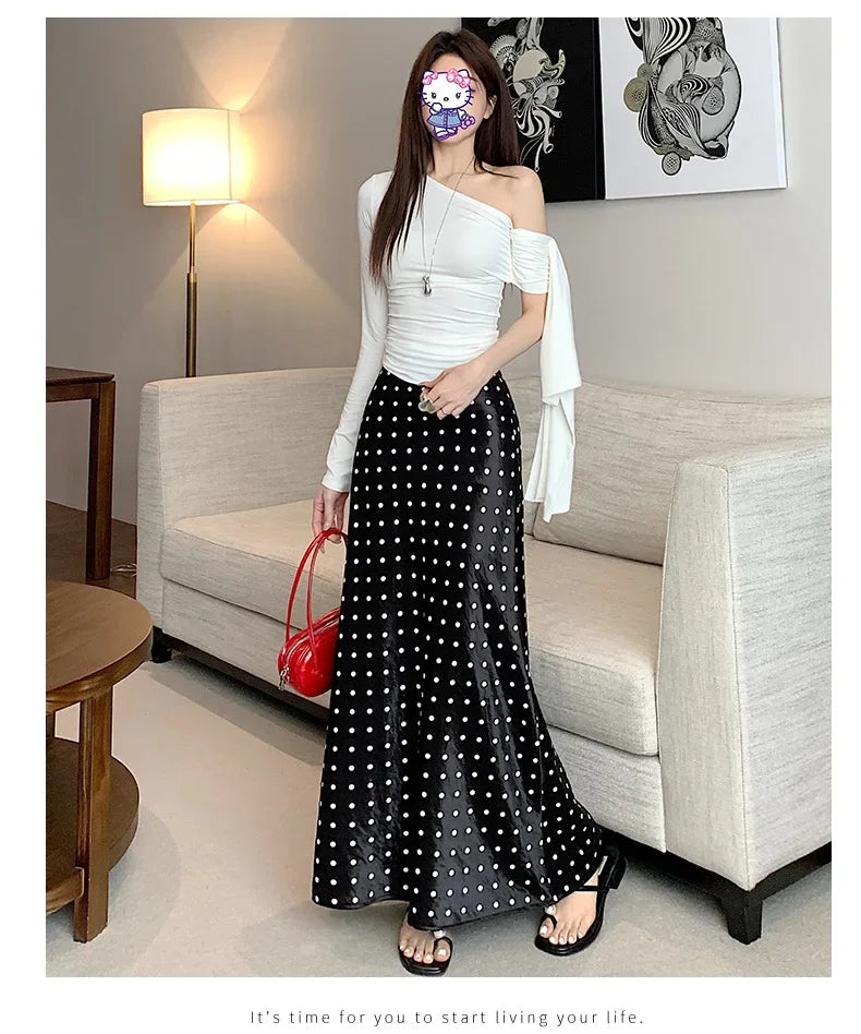 Spring 2025 High-Waisted Hoop Skirt Women's Vinegar Slimfish Tail Skirt A- Line Flared Hip Covering Long Dress
