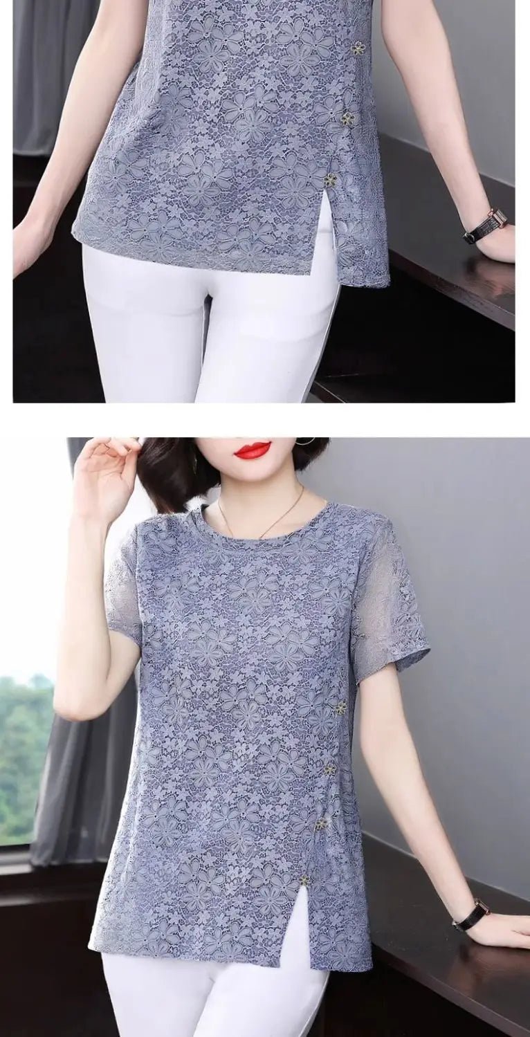 Lace Women's Summer New Fashion Stylish Short Sleeve T-Shirt Plus Size Design Sense Loose Slimming Top