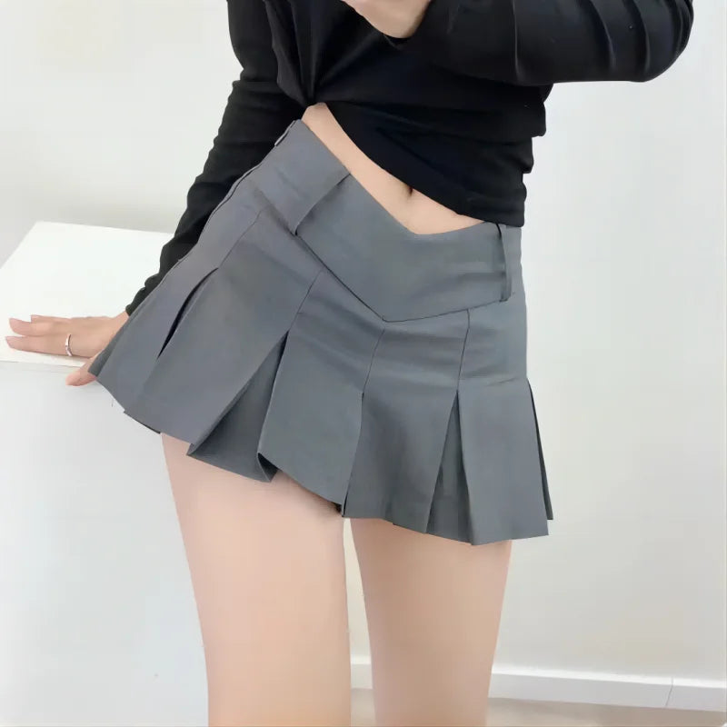 High Waist Solid Pleated Mini Skirt for Women Summer Spring Korean Preppy Style Fashion Cute A-line Skirts Skort Clothes