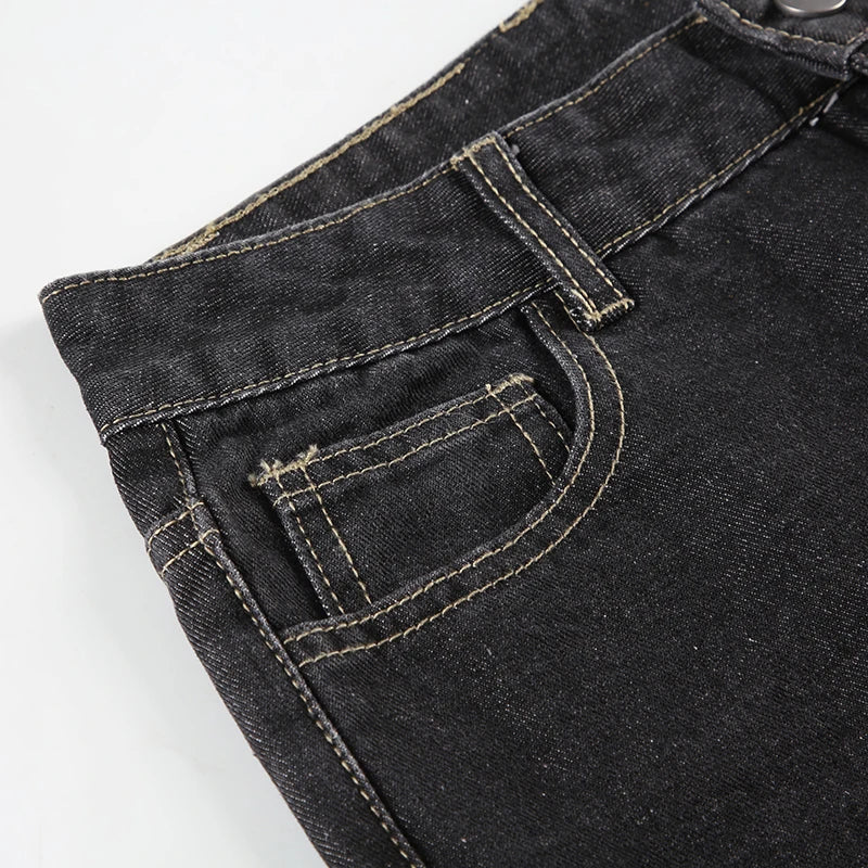 Floral Embroidery Jeans Women Y2K Streetwear Baggy Denim Pants Vintage 2000S Low Rise Flared Jeans Female High Street Trousers
