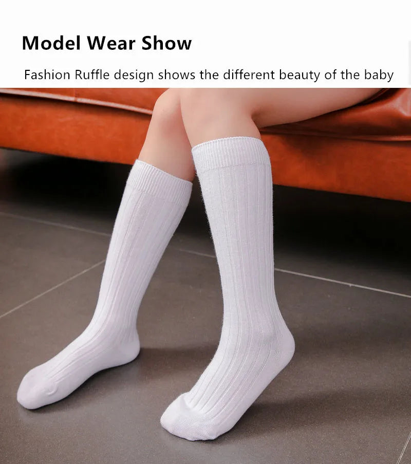 3Pairs/Lot Baby Knee High Socks Kids Girls Boys Soft Cotton Long Sock Cute Spanish Stripe Solid Children Socken For 0-8Years