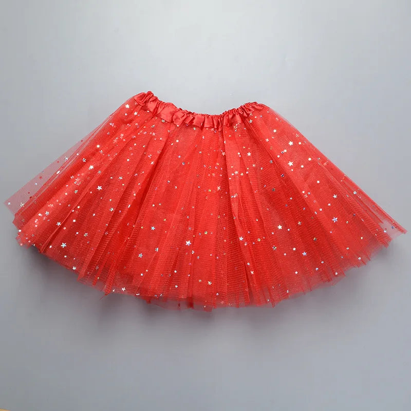 Kids Baby Star Glitter Dance Tutu Skirt For Girl Sequin 3 Layers Tulle Toddler Pettiskirt Children Chiffon 2-8T