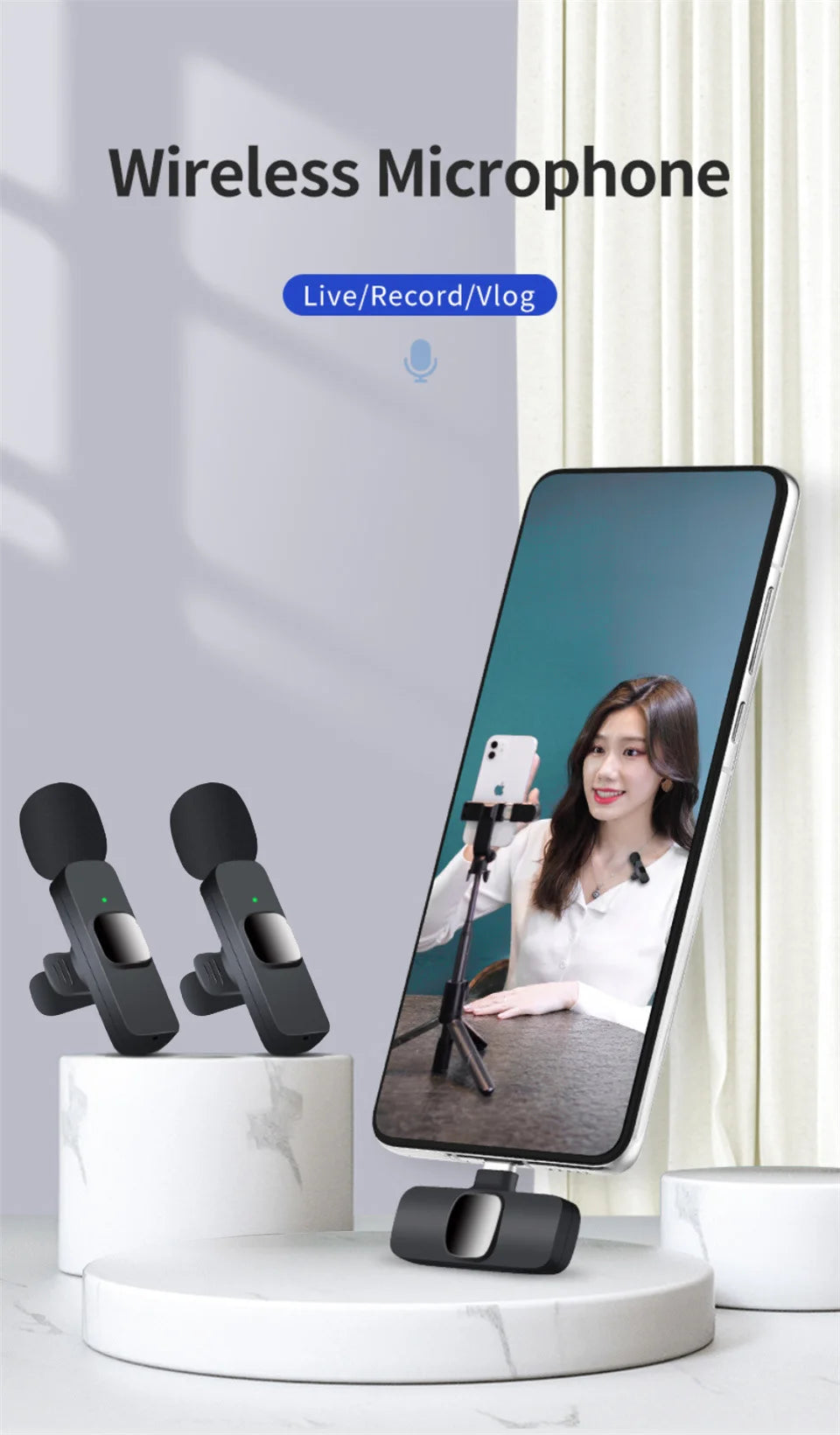 Lavalier Wireless Bluetooth Microphone Portable Audio Video Recording Mini Mic For iPhone Live Broadcast Gaming Phone Type-C