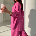 Casual Solid Women Set Tracksuit Women Long Sleeve Single-breasted Shirt and Harem Pants Two Piece Sets Female Fashion Outfits