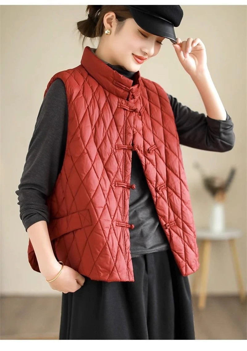 2024 New Autumn Winter Parkas Women Puffer Vest Loose Cropped Stand Collar Sleeveless Vest Jackets Down Cotton Padded Waistcoat