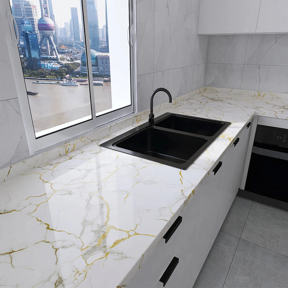 40cm Marble Self-adhesive Wallpaper Bathroom Kitchen Cabinet Countertop Contact paper PVC Waterproof Wall Stickers