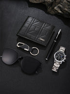 5 pieces/set of fashionable and all-matching men's watch set + wallet + glasses + key chain + pen birthday gift set