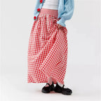 Women Y2K Bow Plaid Maxi Skirt High Waist Gingham Tiered Long Skirt Vintage A-Line Ruffle Flowy Midi Skirt Party Clubwear