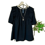 Summer Casual V-neck Back Cross Strap Fly Sleeve Elastic Shoulder Loose Fit Small Shirt Versatile Simple Top for Plump Sister