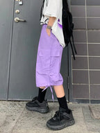 Zoki Streetwear Harajuku Oversize Bf Cargo Shorts Hip Hop Fashion High Waist Women Big Pockets Casual Shorts Summer Loose Shorts