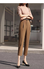 Office Lady Fashion Coffee Harlan Suit Pants Spring Summer Thin Women Koreon Women High Waist Casual Slim Cropped Trousers 2023