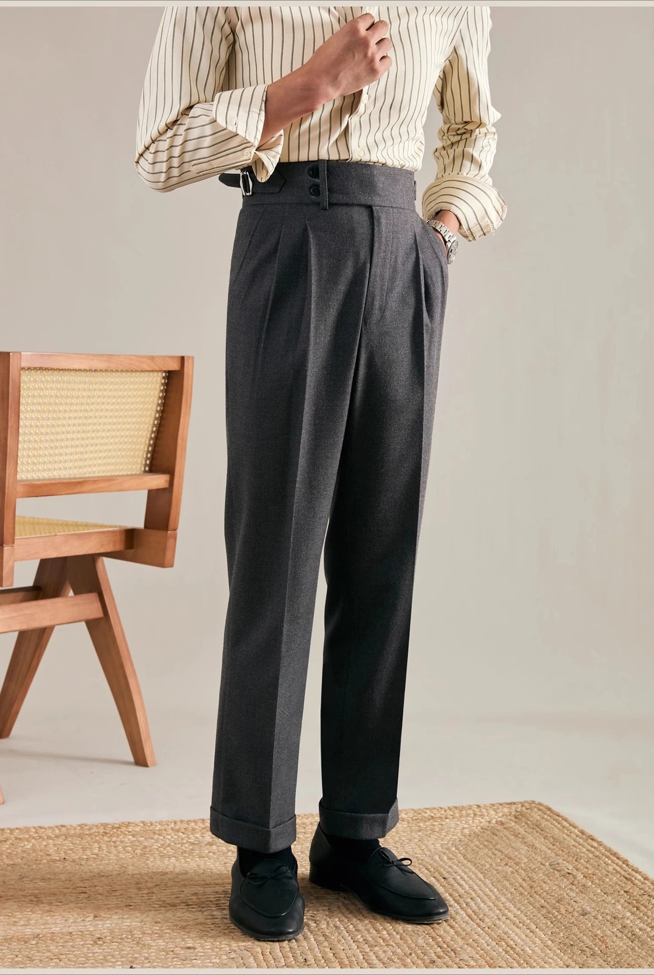 Italian Naples Trousers High Waisted Straight Men's Business Casual Pants High-end Elegant Retro Suit Pants Banquet Wedding