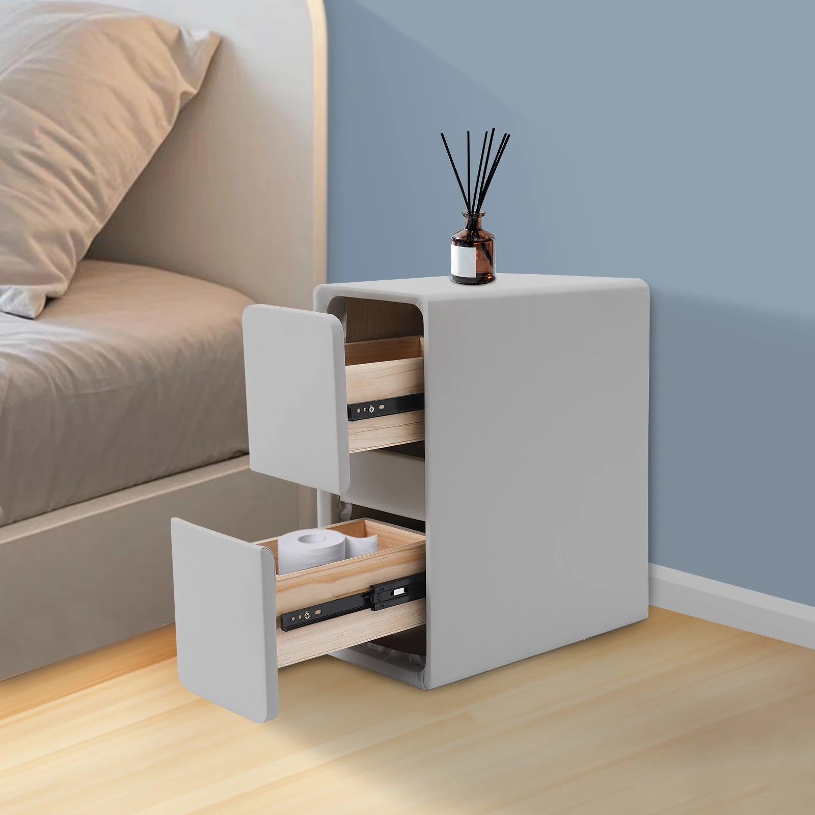 Modern Rectangular Nightstand Bedside Table with Drawers Small Narrow Nightstand