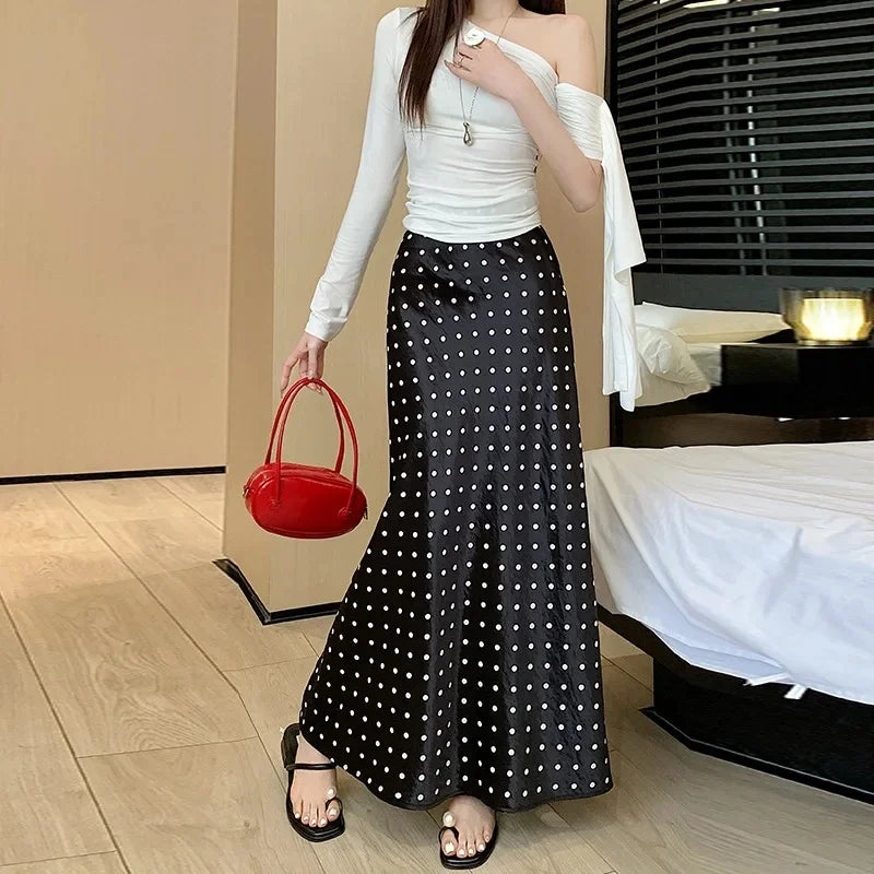 Spring 2025 High-Waisted Hoop Skirt Women's Vinegar Slimfish Tail Skirt A- Line Flared Hip Covering Long Dress