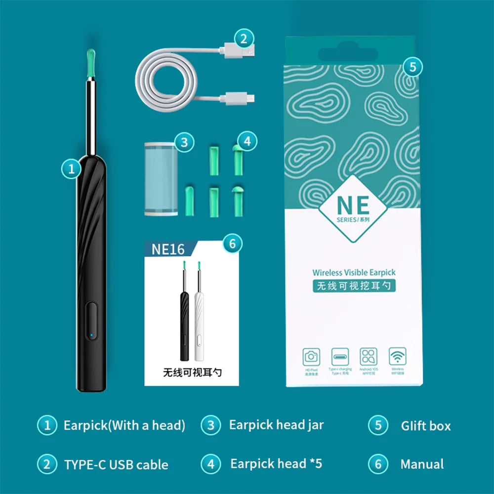Wireless Visual Ear Pick Camera Ear Wax Removal Tool Picker Ear Cleaner Wax Removal  Earwax Cleaning Endoscope Kit Spoon Earpick
