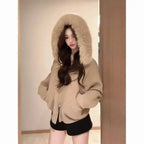 Cardigan Womens Y2k Spring Autumn Loose Hooded Knitted Coat Pure Color Casual Coats Offce Lady Streetwear Winter Clothing