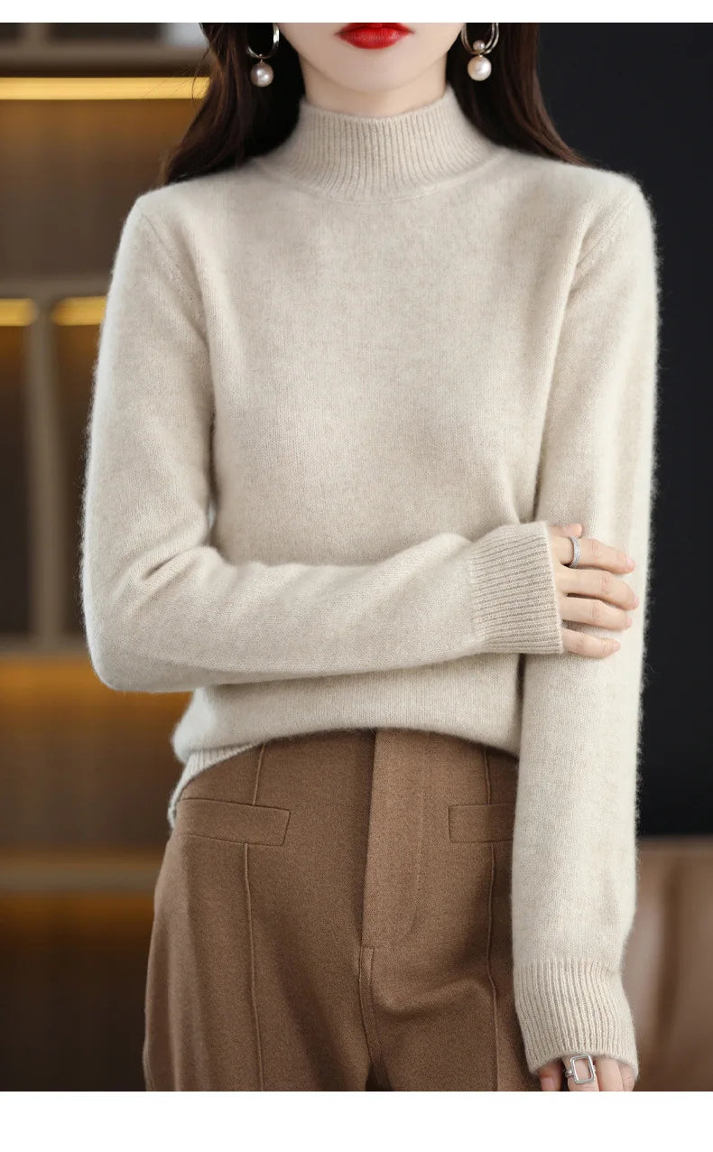 Autumn Winter Women Sweaters Long Sleeve Thick Warm Knitwears Pullovers Mock Neck Loose Sweater Korean Fashion Bottoming Shirt