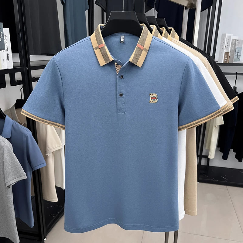 Summer new men's solid color casual fashion short sleeved polo shirt, summer comfortable business casual top