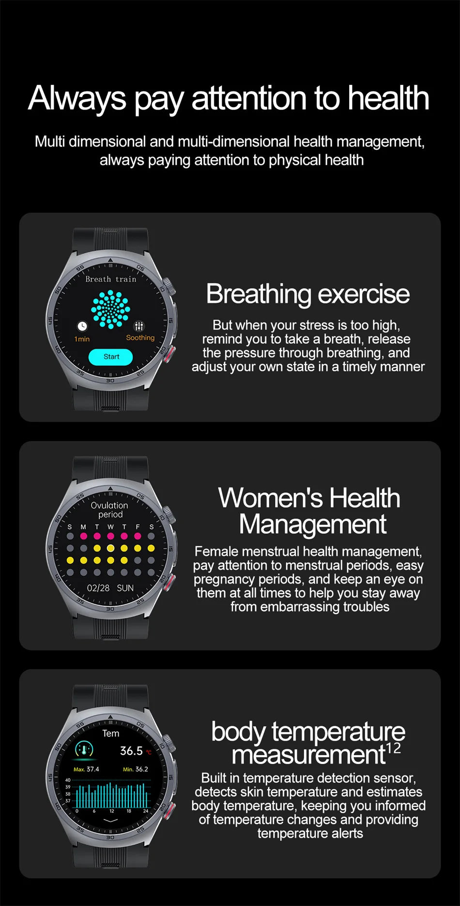 Sapphire Glass AMOLED Blood Pressure Smart Watches ECG Blood Oxygen Blood Pressure Air Pump Sport Health Tracking Smartwatch NFC