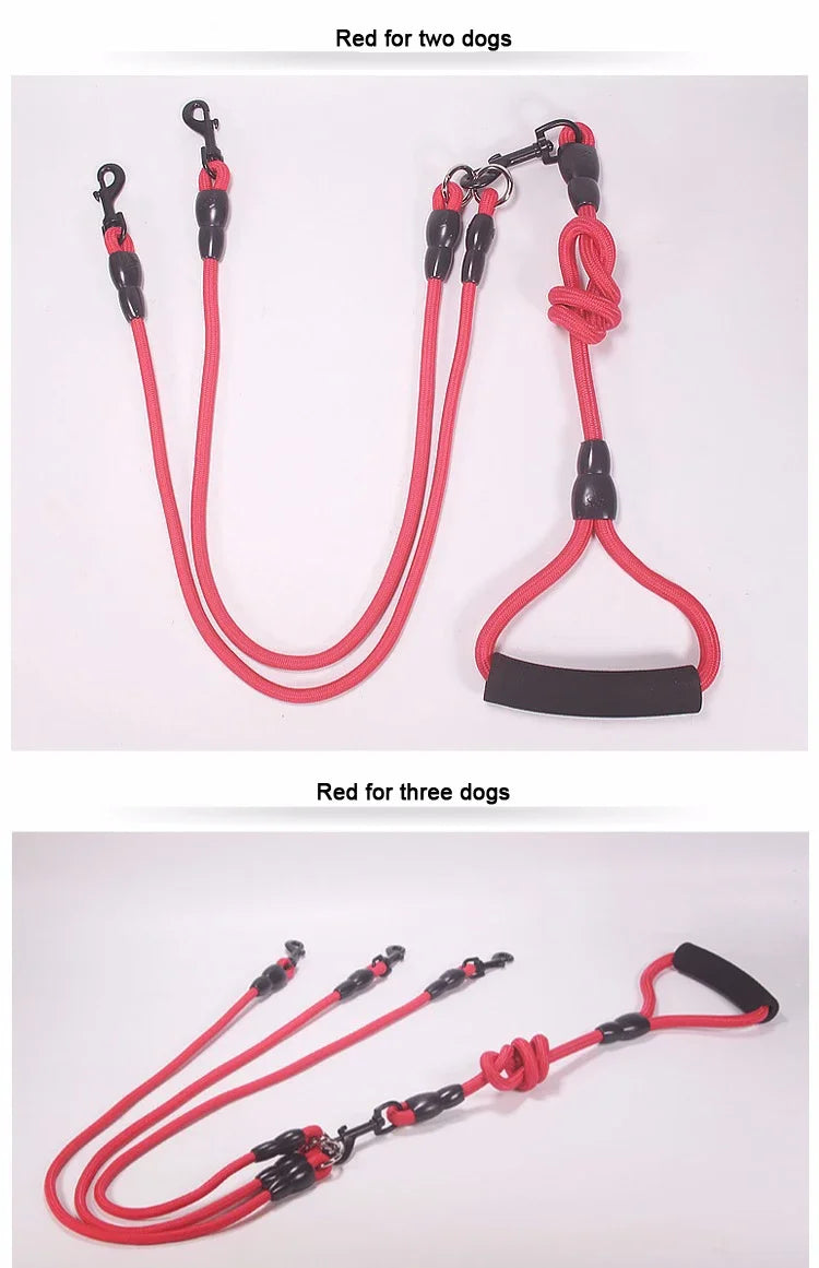 3 Way Dog Leashes for Walking 2/3/4 Dogs Pets Nylon Braided Rope No Tangle Dog Leashes for Small Dogs Dual Three Dogs Leash