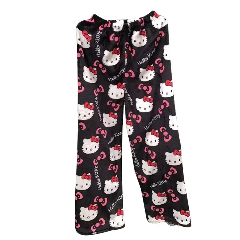 Sanrio Hello Kitty Fleece Coral Pajama Pants Soft Trousers Women Casual Home Trousers Kawaii Anime Cartoon Birthday Gift