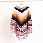 Peruvian National Style Fashion Tassel Travel Coat Shawl Cloak Women's Autumn Winter Warm Cover Lady Ponchos Capes Red