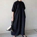 Japanese Style Dress2023 Summer New Women's Clothing Solid Color Stand Collar Dress Loose-Fit Elegant A- Line Long Dress
