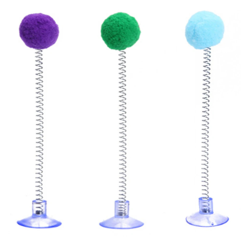 1pc Random Color Cat Feather Spring Ball Toy with Suction Cup Interactive Cat Teaser Wand Cat Toy Cat Scratcher Toy Cat Supplies