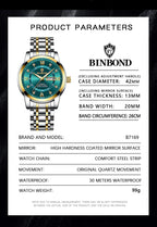 2025 Quartz Watch for Men Luxury Diamonds Gold Watch Waterproof Luminous Stainless Steel Business Men's Quartz Watch Mens Watch