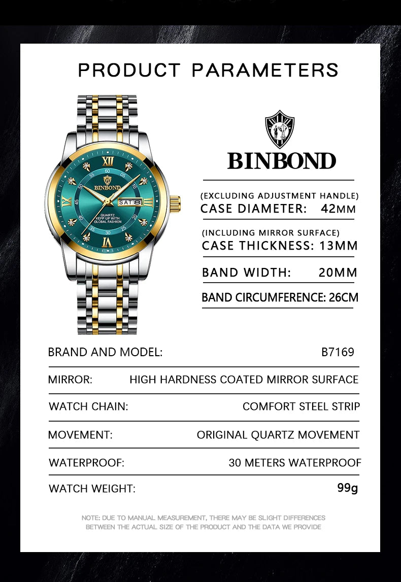 2025 Quartz Watch for Men Luxury Diamonds Gold Watch Waterproof Luminous Stainless Steel Business Men's Quartz Watch Mens Watch