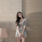 Chiffon Shirt for Women New Floral Flared Sleeves Wrapped in Chest and Waist to Make Them Look Slim Top for Women