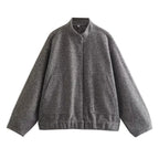 MiuKoMiYa Army Green Short Wool Blend Bomber Jackets For Women Winter Outdoor Women's Woolen Blend Coat Women Loose Wool Jacket