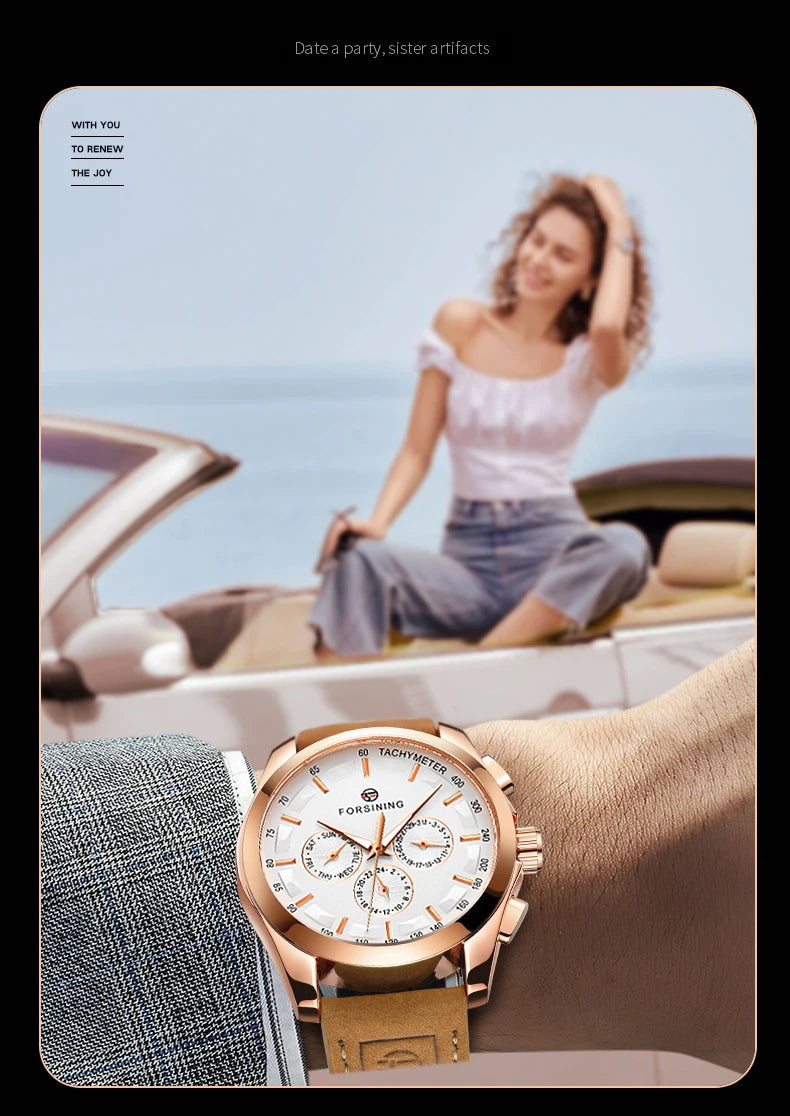 FORSINING Men Watches Automatic Mechanical Watch Luxury Gold Clock Genuine Leather Waterproof Watch Men Military Wristwatch Man