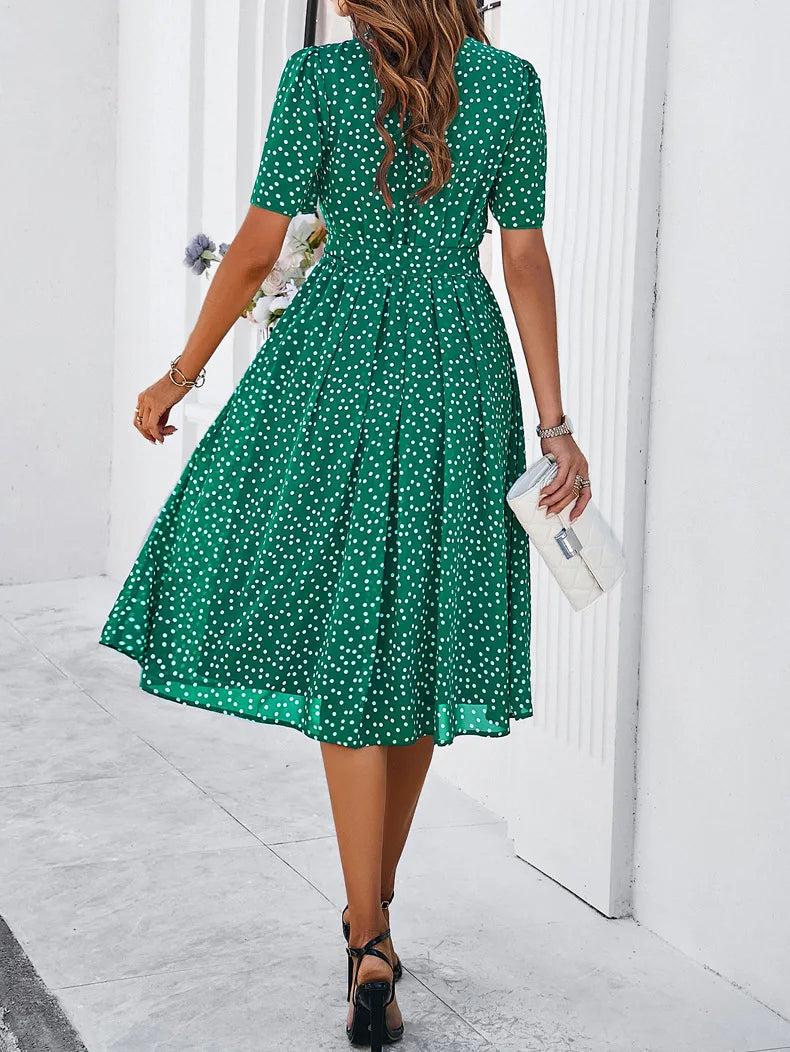 Casual Loose Printed Dot Short Dresses For Women 2025 Fashion Summer Women's A-Line Midi Dress Elegant Vintage Female Dresses