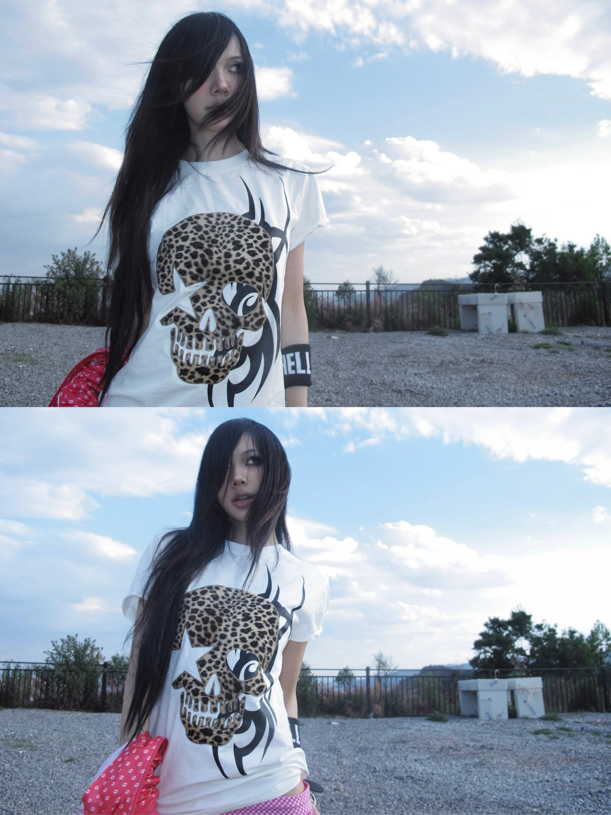 Karrcat Trashy Y2k Skull Print T-shirt Grunge Aesthetics Short Sleeve Tee Shirt Vintage 2000s Style Streetwear Gothic Punk 90s