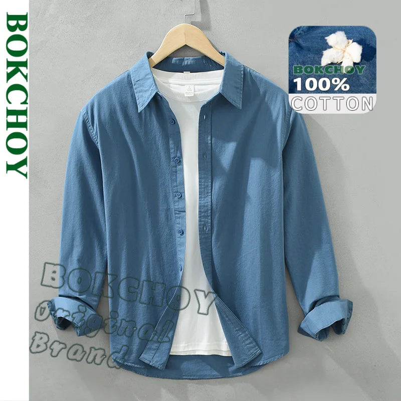 2025 Spring New Casual 100% Cotton Long Sleeve Shirt for Men Multi-color Simple Solid Color Classic Daily Shirts CM6651