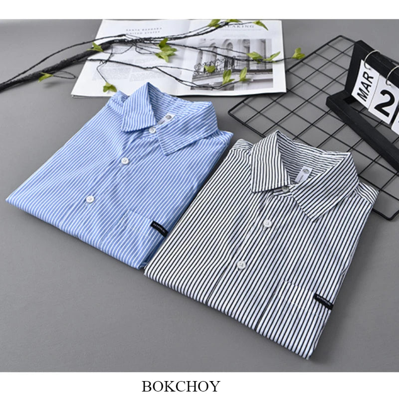 2025 Spring Summer New Casual Striped Cotton Short Sleeve Shirts for Men Clothing Soft Turn-down Collar Shirts DCC03