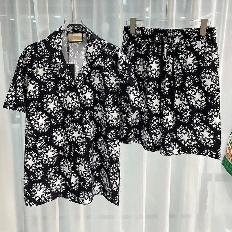 Royal luxury digital printed men's set fashion two-piece shorts set high-quality summer short sleeved shirt Allen Sen Trendy Clo