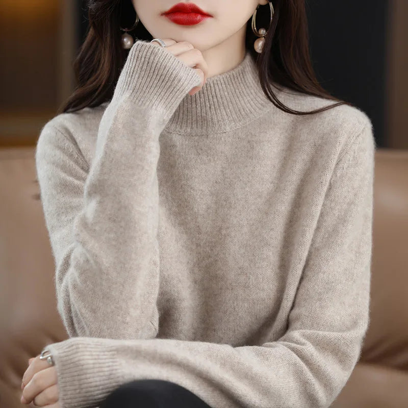 Autumn Winter Women Sweaters Long Sleeve Thick Warm Knitwears Pullovers Mock Neck Loose Sweater Korean Fashion Bottoming Shirt