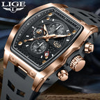 LIGE Quartz Mens Watches Fashion Business Military Wrist Watch For Men Silicone Sport Waterproof Chronograph Square Watch Men