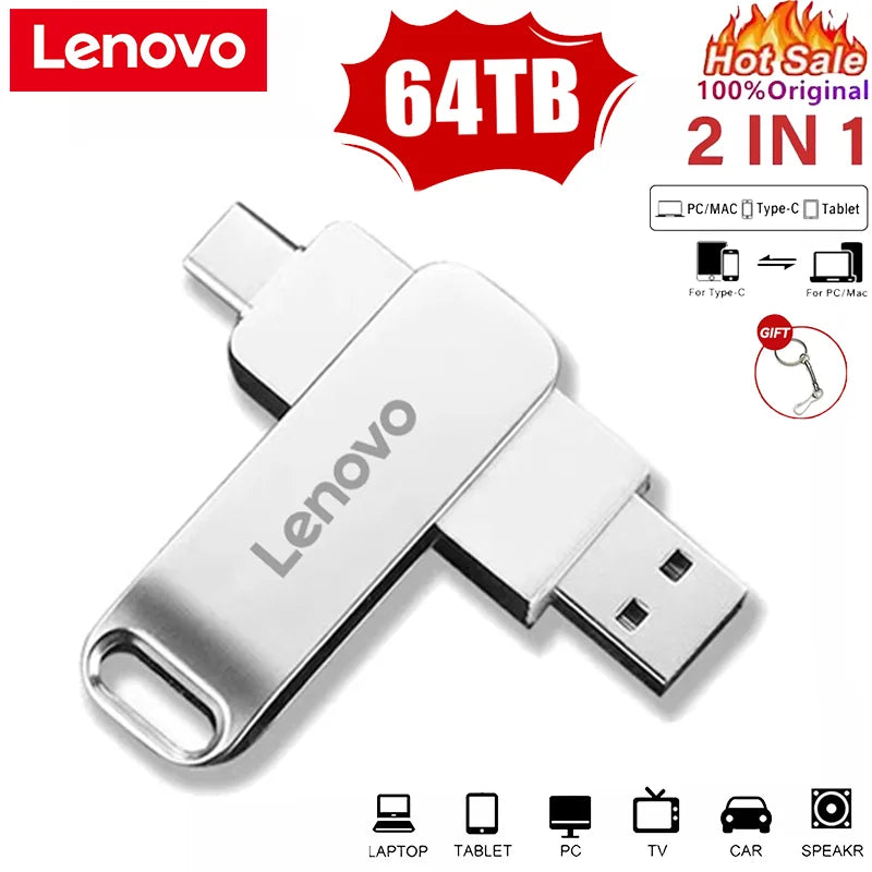 Lenovo 64TB USB 3.2 Pen Drive 16TB High Speed Transfer Metal Portable SSD Pendrive Cle 4TB U Disk Flash Drive Memoria USB Stick