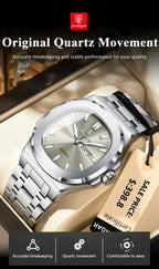 POEDAGAR Trendy Casual Wristwatch For Men Week Date Stainless Steel Man Watch Luminous Waterproof Luxury Quartz Men Watches+Box
