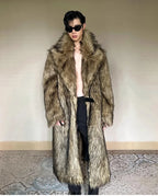 Men's fur coat, Wolf fur, fox fur, lapel long overcoat, winter windproof and warm windbreaker, large size