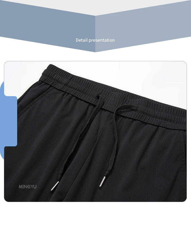 Summer High Stretch Smooth Ice Silk Casual Pants Man Thin Soft Elastic Waist Korean Grey Sweatpants Sports Jogging Trousers Male