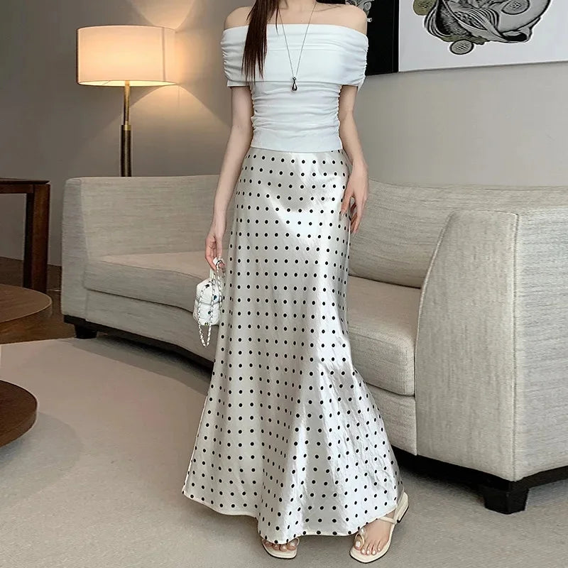 Spring 2025 High-Waisted Hoop Skirt Women's Vinegar Slimfish Tail Skirt A- Line Flared Hip Covering Long Dress