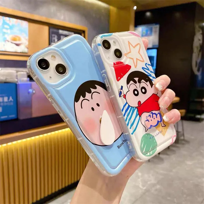 3D Rotating Crayons Shin-Chans Phone Case For IPhone 16 15 14 Pro Max Plus 11 13 12 Mini Pro Max Cover Airbag Clear Soft Casing