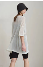 Amii Minimalist Women's Knitted Pullovers 2025 Summer Crew Neck Short-sleeved Casual Mid Long Loose Letter Jacquard Top 12542048